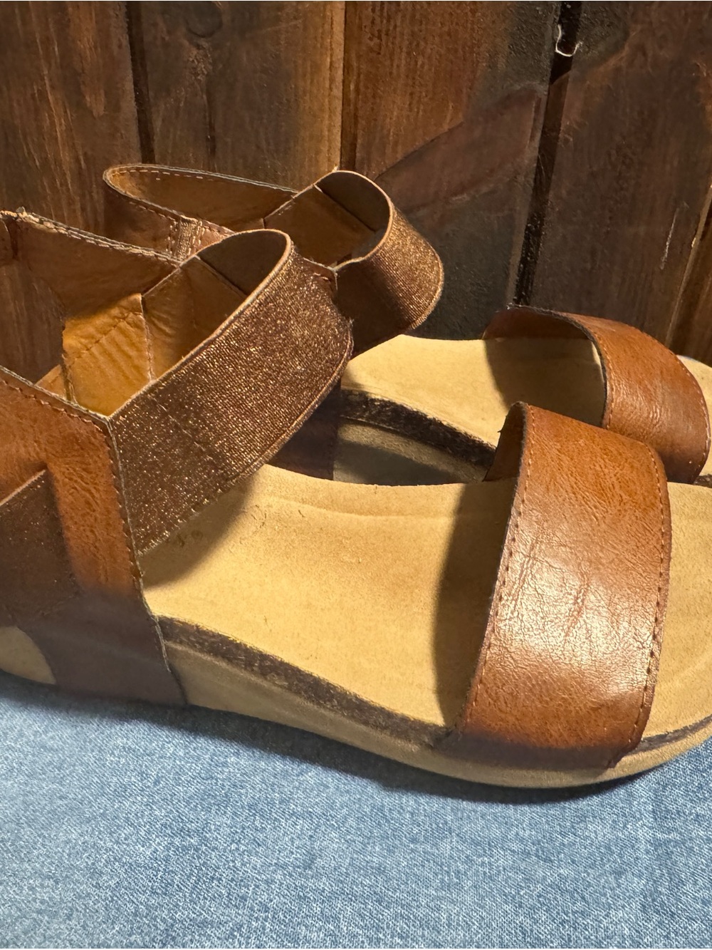 Pierre Dumas Tan Brown Leather Wedge Sandals - Picture 4 of 7